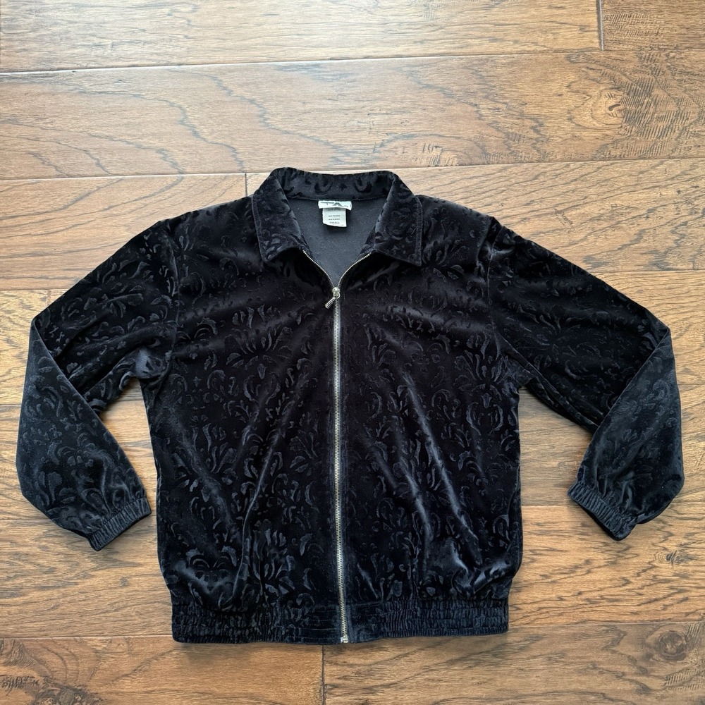 Vtg Y2K‎ TAg Black Burnout Velvet Damask Bomber Jacket Whimsigoth Mob Wife S